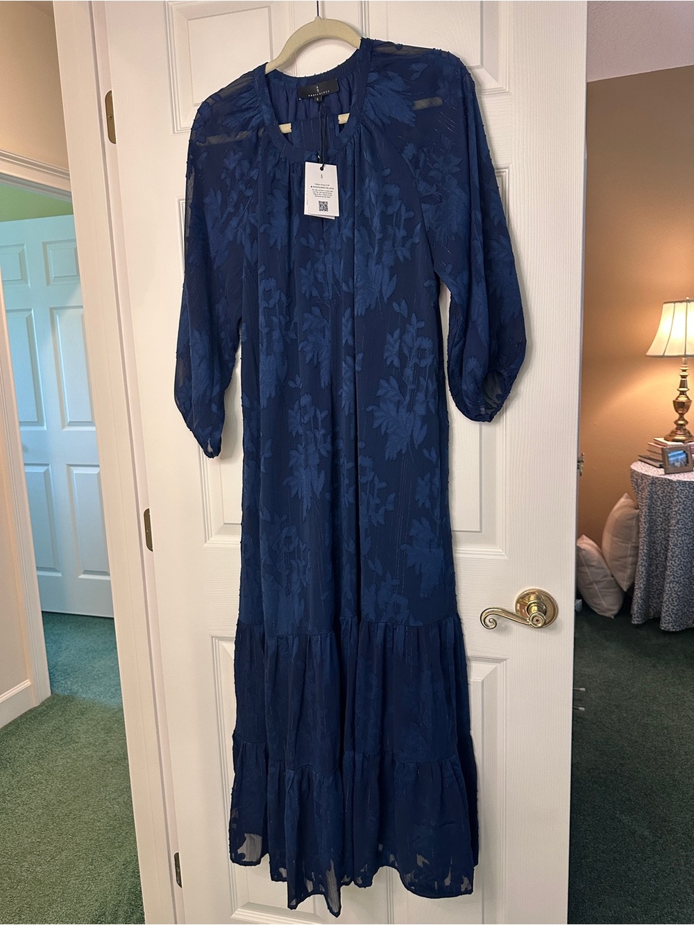 Elise Dress Navy Burnout Chiffon - Picture 4 of 8